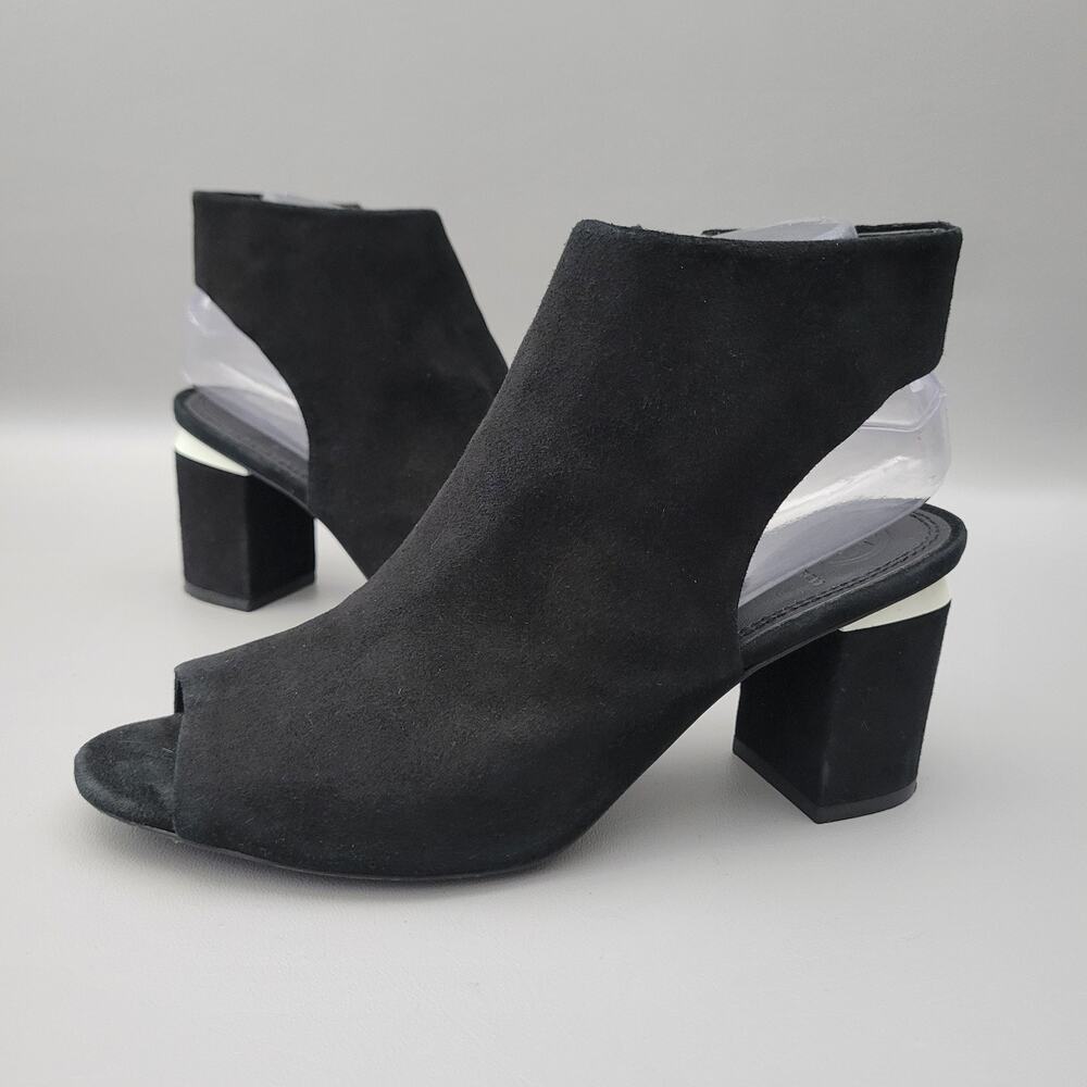 Tory Burch Size 8M Black Open Toe Block Heel Bootie Black Luxury Nubuck Peep Toe